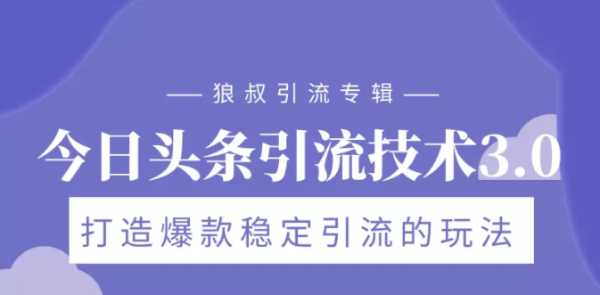 狼叔今日头条引流技术3.0，打造爆款稳定引流的玩法，VLOG引流技术-网赚项目众筹网