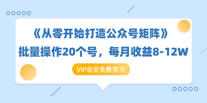 《从零开始打造公众号矩阵》批量操作20个号，每月收益大概8-12W（44节课）-网赚项目众筹网