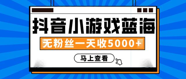 赚钱计划：抖音小游戏蓝海项目，无粉丝一天收入5000+-网赚项目众筹网
