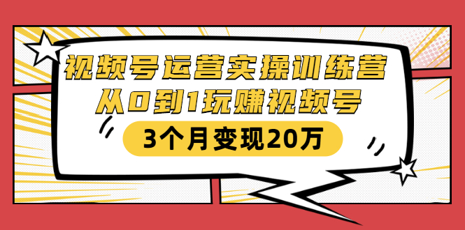 视频号运营实操训练营：从0到1玩赚视频号，3个月变现20万-网赚项目众筹网