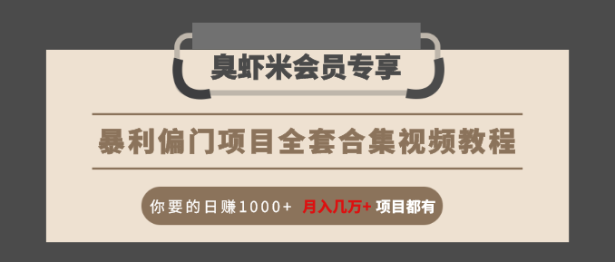 暴利偏门项目全套合集视频教程：你要的日赚1000+月入几万+项目都有-网赚项目众筹网