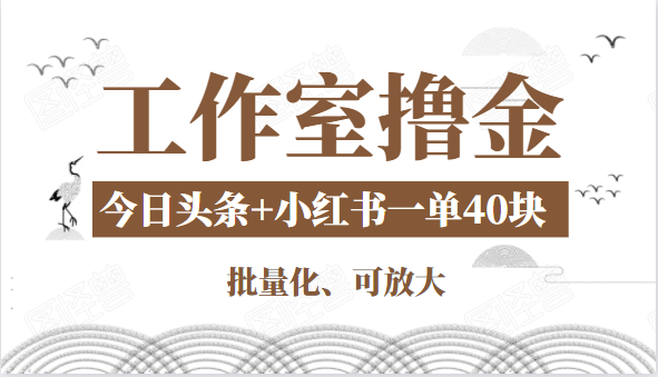 工作室撸金二件套：撸今日头条原创收益+小红书一单利润40块项目-网赚项目众筹网