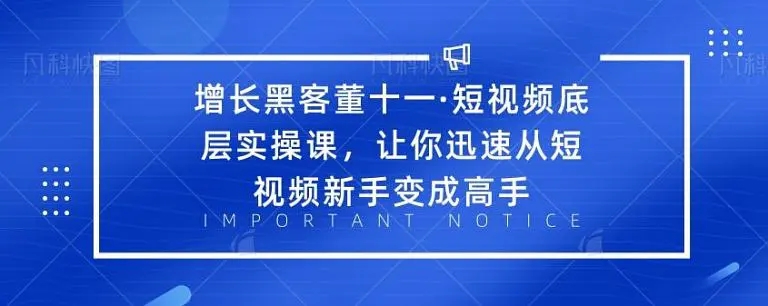 增长黑客董十一·短视频底层实操课，从短视频新手变成高手-网赚项目众筹网