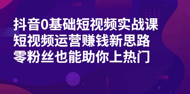 抖音0基础短视频实战课，短视频运营赚钱新思路，零粉丝也能助你上热门-网赚项目众筹网