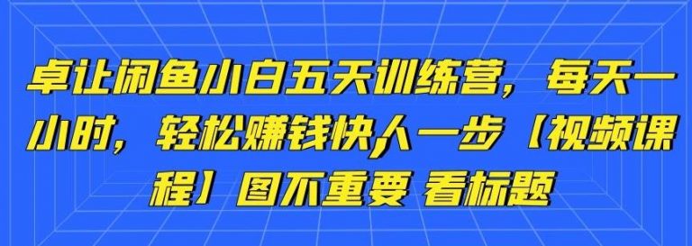 卓让闲鱼小白五天训练营，每天一小时，轻松赚钱快人一步-网赚项目众筹网