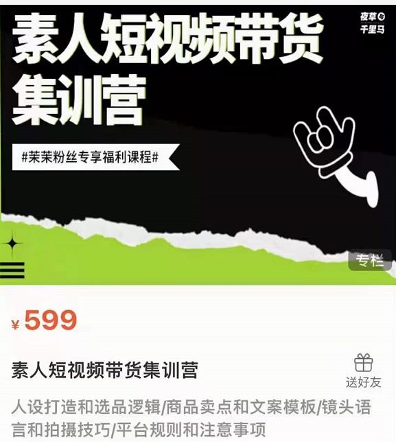 夜草与千里马素人短视频带货集训营，薛辉团队价值599-网赚项目众筹网