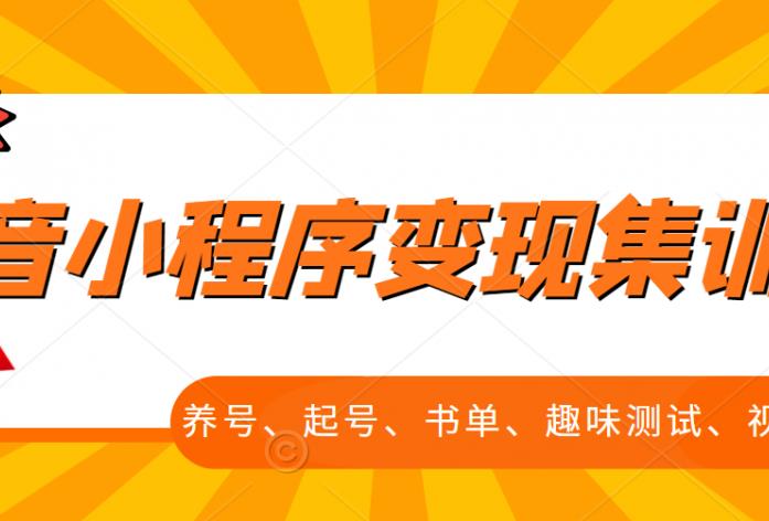 抖音小程序变现集训课，养号、起号、书单、趣味测试、视频剪辑，全套流程-网赚项目众筹网