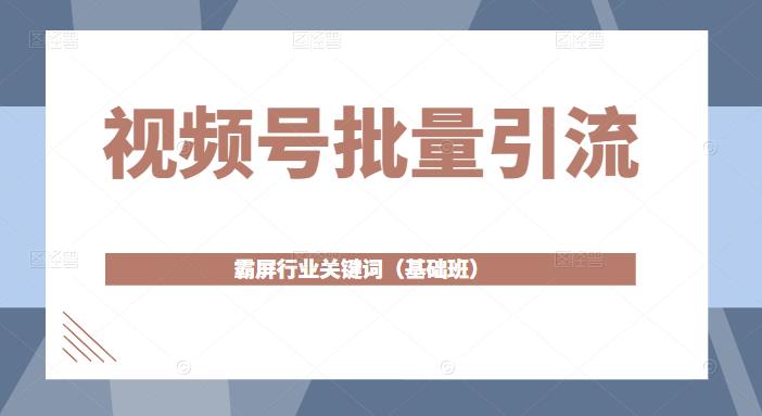 视频号批量引流，霸屏行业关键词（基础班）全面系统讲解视频号玩法-网赚项目众筹网