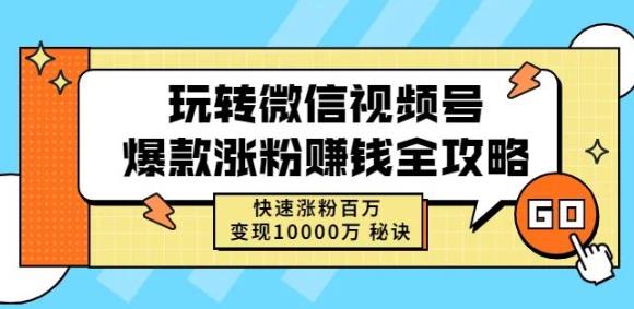 玩转微信视频号爆款涨粉赚钱全攻略，快速涨粉百万变现万元秘诀-网赚项目众筹网