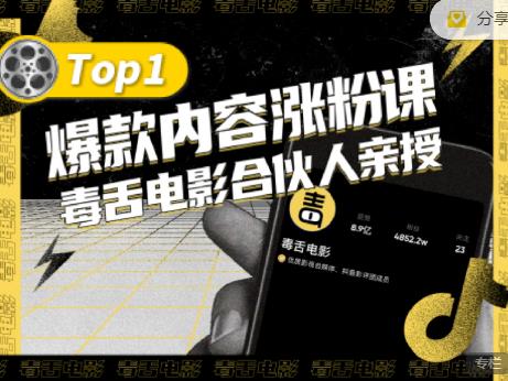 【毒舌电影合伙人亲授】抖音爆款内容涨粉课，5000万抖音大号首次披露涨粉机密-网赚项目众筹网