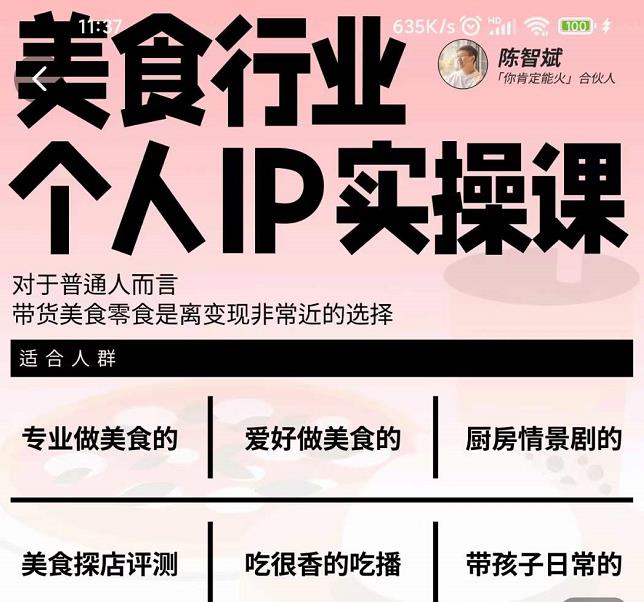 美食行业个人IP实操课，对于普通人而言，带货美食零食是离变现非常近的选择-网赚项目众筹网