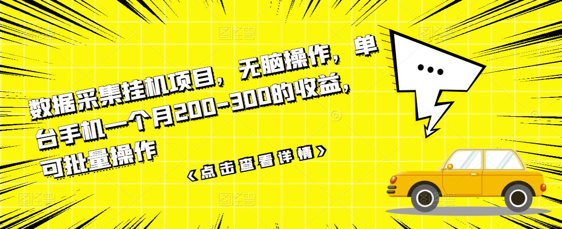 数据采集挂机项目，无脑操作，单台手机一个月200-300的收益，可批量操作-网赚项目众筹网
