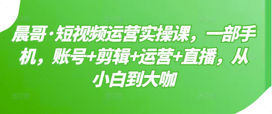 晨哥·短视频运营实操课，一部手机，账号+剪辑+运营+直播，从小白到大咖-网赚项目众筹网