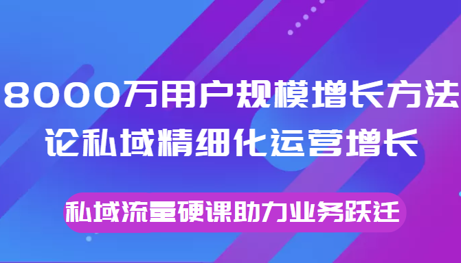 8000万用户规模增长方法论私域精细化运营增长，私域流量硬课助力业务跃迁-网赚项目众筹网