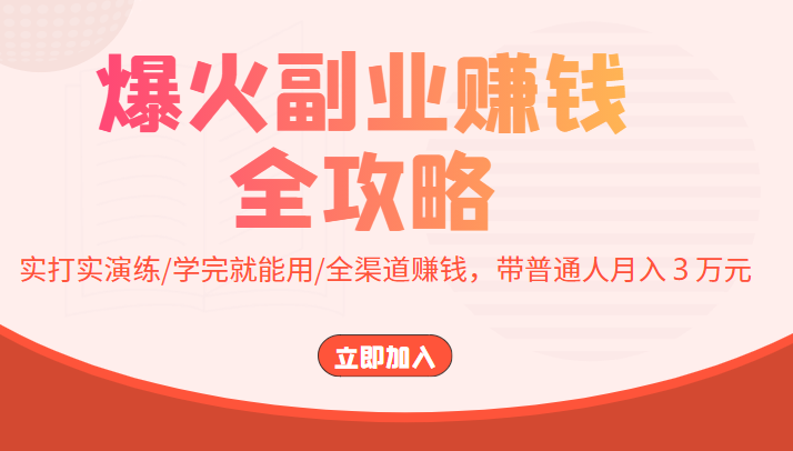 爆火副业赚钱全攻略：实打实演练/学完就能用/全渠道赚钱，带普通人月入３万元-网赚项目众筹网