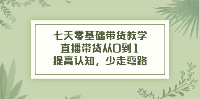 七天零基础带货教学，直播带货从0到1，提高认知，少走弯路-网赚项目众筹网