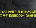 公众号流量主暴利撸收益项目，单人单号月稳赚5000+（价值480元）-网赚项目众筹网