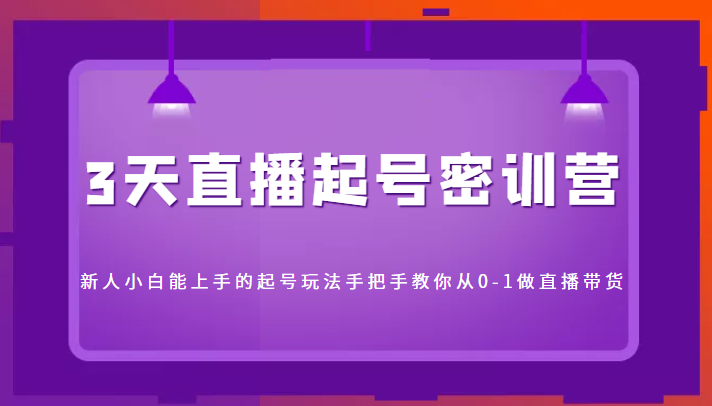 3天直播起号密训营，新人小白能上手的起号玩法，手把手教你从0-1做直播带货-网赚项目众筹网