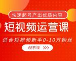 短视频运营课，适合短视频新手0-10万粉丝，快速起号产出优质内容（无水印）-网赚项目众筹网