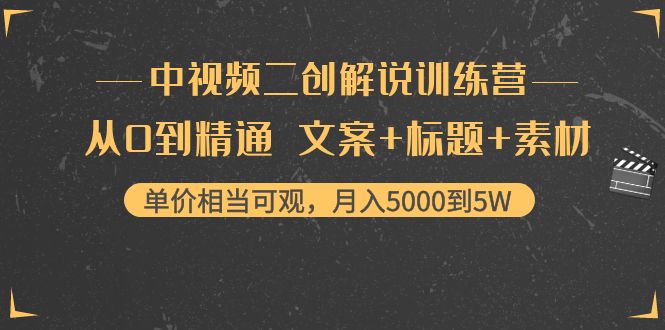 中视频二创解说训练营：从0到精通 文案+标题+素材、月入5000到5W-网赚项目众筹网