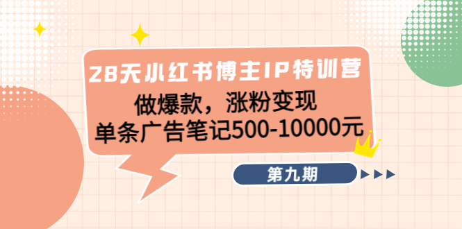 28天小红书博主IP特训营《第9期》做爆款，涨粉变现 单条广告笔记500-10000-网赚项目众筹网
