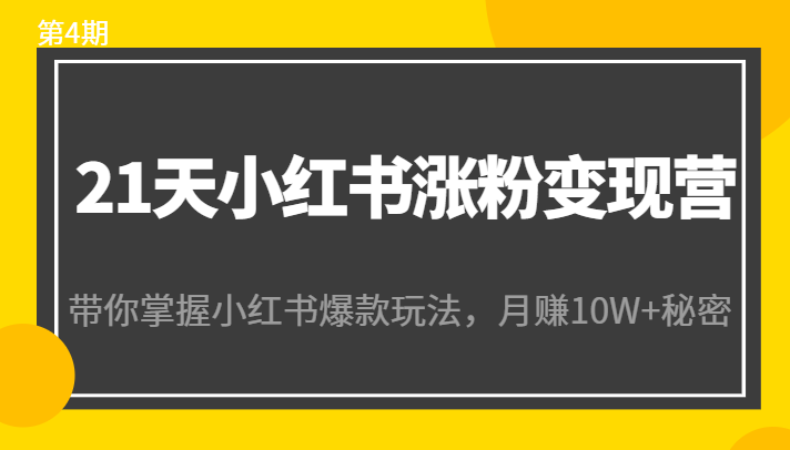 21天小红书涨粉变现营（第4期）：带你掌握小红书爆款玩法，月赚10W+秘密-网赚项目众筹网
