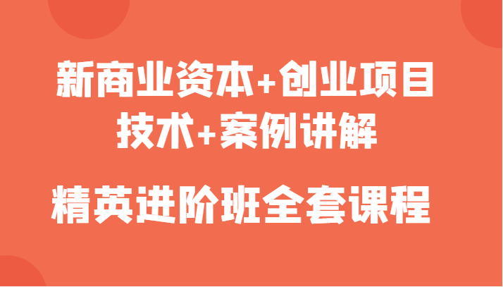 新商业资本+创业项目，技术+案例讲解，精英进阶班全套课程-网赚项目众筹网