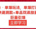 万相台·单爆玩法,单爆打造流程+单品快速测款+单品双渠放量+単品巨量引爆-网赚项目众筹网