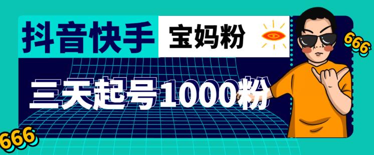 抖音快手三天起号涨粉1000宝妈粉丝的核心方法【详细玩法教程】-网赚项目众筹网