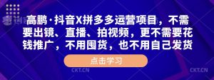 高鹏·抖音X拼多多运营项目,不需要出镜、直播、拍视频,不需要花钱推广,不用囤货,不用自己发货-网赚项目众筹网