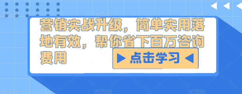 营销实战升级，简单实用落地有效，帮你省下百万咨询费用-网赚项目众筹网