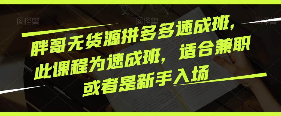 胖哥无货源拼多多速成班，此课程为速成班，适合兼职或者是新手入场-网赚项目众筹网