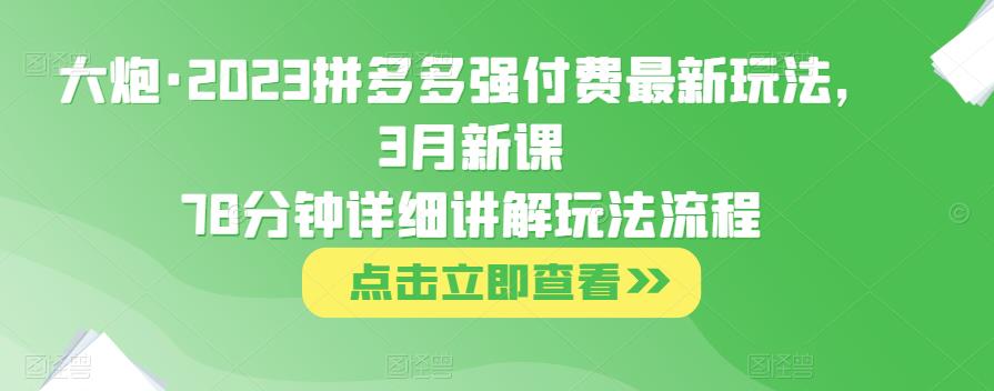 大炮·2023拼多多强付费最新玩法，3月新课​78分钟详细讲解玩法流程-网赚项目众筹网