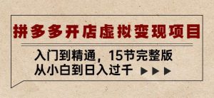 拼多多开店虚拟变现项目:入门到精通,从小白到日入过千(15节完整版)-网赚项目众筹网
