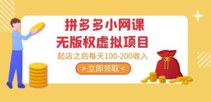 黄岛主·拼多多小网课无版权虚拟项目分享课:起店之后每天100-200收入-网赚项目众筹网