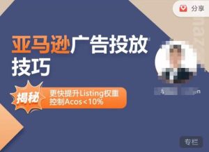 亚马逊广告投放技巧-详解流量底层原理+广告漏斗逻辑,更快提升Listing权重,控制Acos 10%-网赚项目众筹网