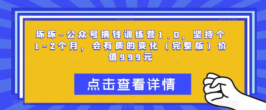 坏坏-公众号搞钱训练营1.0，坚持个1-2个月，会有质的变化（完整版）价值999元-网赚项目众筹网