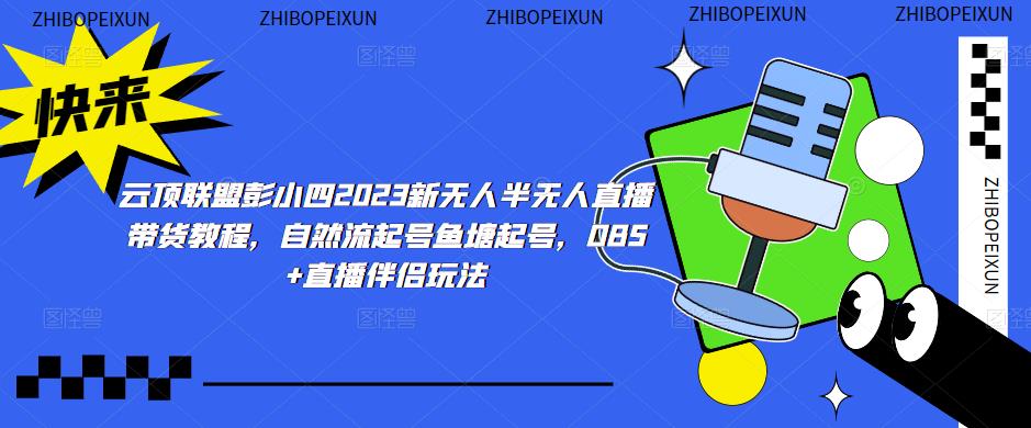 云顶联盟彭小四2023新无人半无人直播带货教程，自然流起号鱼塘起号，OBS+直播伴侣玩法-网赚项目众筹网