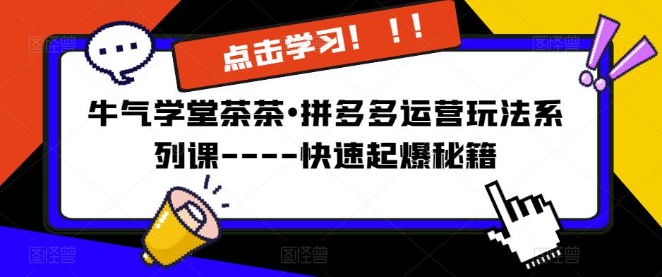 牛气学堂茶茶•拼多多运营玩法系列课—-快速起爆秘籍【更新】-网赚项目众筹网