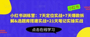 小红书训练营:7天定位实战+7天爆款拆解&选题库搭建实战+21天笔记实操实战-网赚项目众筹网