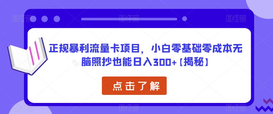 正规暴利流量卡项目，小白零基础零成本无脑照抄也能日入300+【揭秘】-网赚项目众筹网
