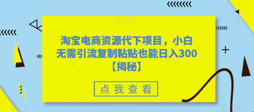 淘宝电商资源代下项目，小白无需引流复制粘贴也能日入300＋【揭秘】-网赚项目众筹网