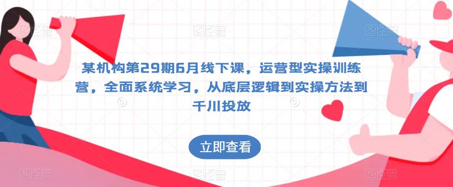某机构第29期6月线下课，运营型实操训练营，全面系统学习，从底层逻辑到实操方法到千川投放-网赚项目众筹网