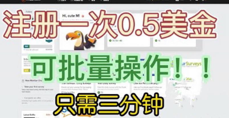 国外项目注册一次0.5美金，只需三分钟无脑操作，可批量同时放大操作，小白工作室福利【揭秘】-网赚项目众筹网