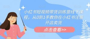 小红书短视频带货训练营线下课程,从0到1手教你在小红书注册开店卖货-网赚项目众筹网