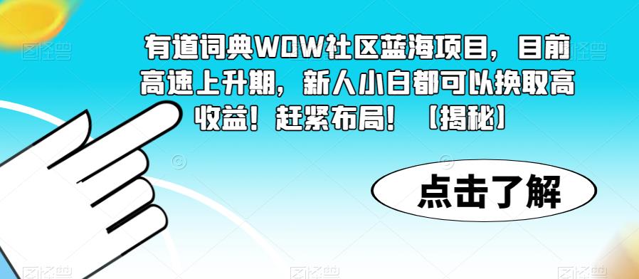 有道词典WOW社区蓝海项目，目前高速上升期，新人小白都可以换取高收益！赶紧布局！【揭秘】-网赚项目众筹网