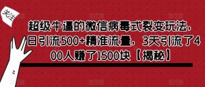 超级牛逼的微信病毒式裂变玩法，日引流500+精准流量，3天引流了400人赚了1500块【揭秘】-网赚项目众筹网