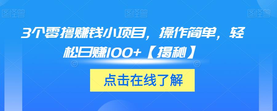 3个零撸赚钱小项目，操作简单，轻松日赚100+【揭秘】-网赚项目众筹网