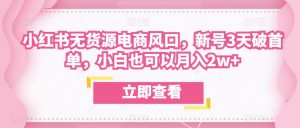 众狼电商余文小红书无货源电商风口,新号3天破首单,小白也可以月入2w+-网赚项目众筹网