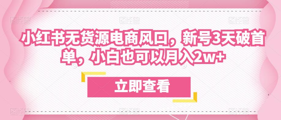 众狼电商余文小红书无货源电商风口，新号3天破首单，小白也可以月入2w+-网赚项目众筹网